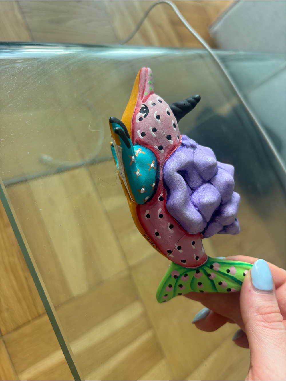 Hand painted ceramic from Mexico - Purple & Pink Reptile mythical creature deco - Picture 3 of 3